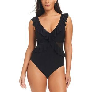 Beyond Control Swimwear Womens  Solid Essentials Ruffle One Piece